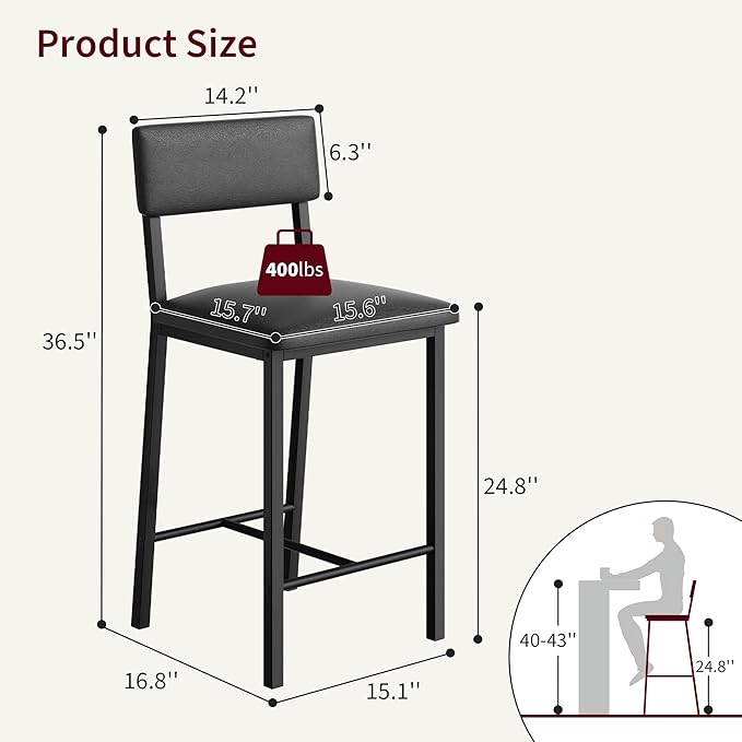 Garvee Bar Stools Set of 4, Kitchen Barstools - Image 2