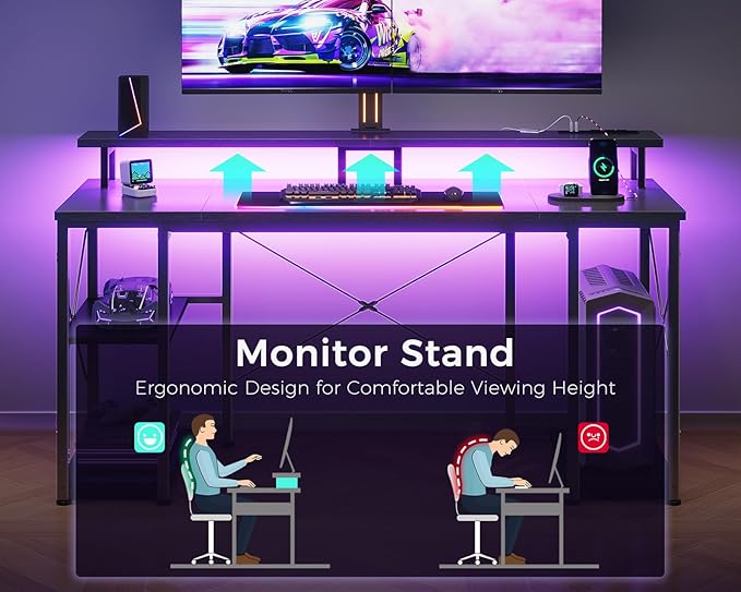 ODK 63 Inches Gaming Desk with LED Lights, Computer Desk with Monitor Stand - Image 5