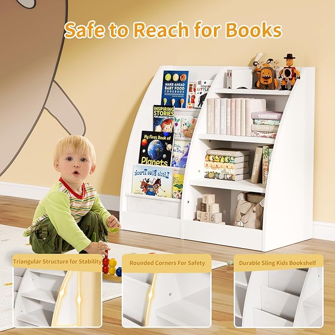 4 Tier Kids Bookshelf Set of 2, 4 Layer Sling Kids Book Shelf - Image 4