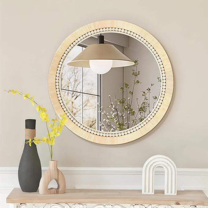 ULIKE Round Rattan Mirror, Bathroom 30 Inch Rustic Farmhouse Wall Decor - Image 4