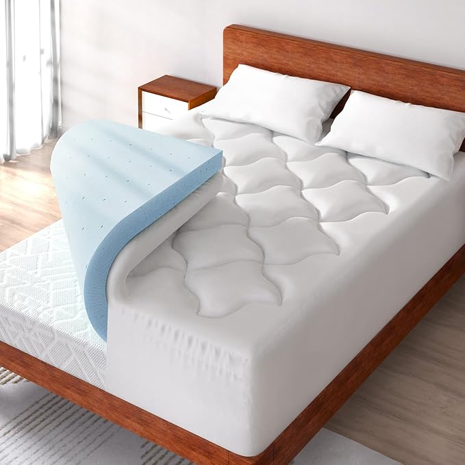 4 Inch Pillow Top Memory Foam Mattress Topper King, Dual Layer 2 Inch Gel by Wellos
