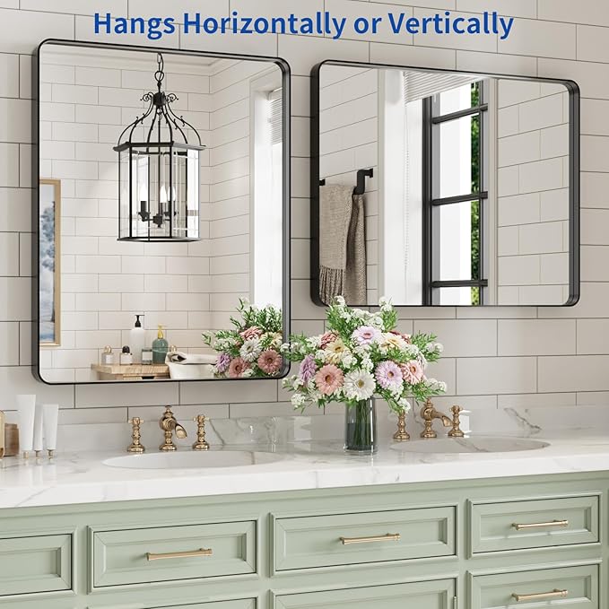 WEER Black Bathroom Vanity Mirror 20X28 Inch, Rounded Rectangle Black Metal - Image 5