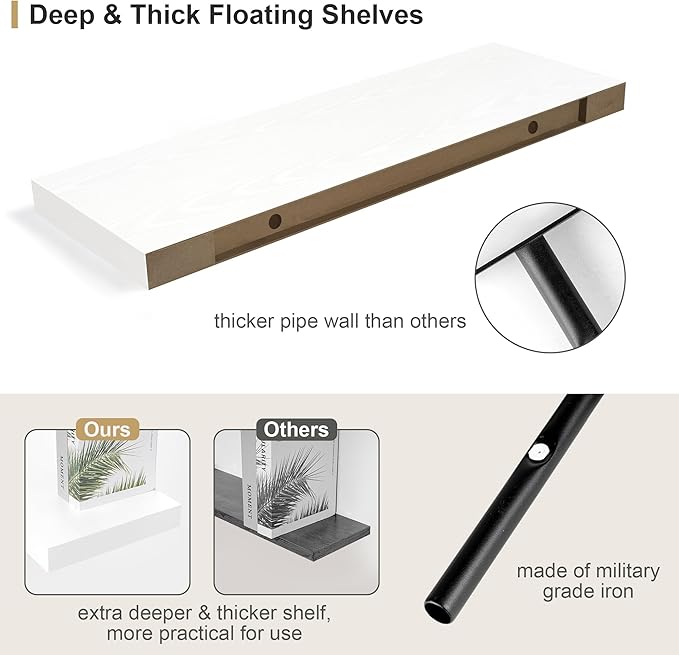 12" Deep White Floating Shelves, Over Toilet Long Wall Mounted Modern Farmhouse - Image 4
