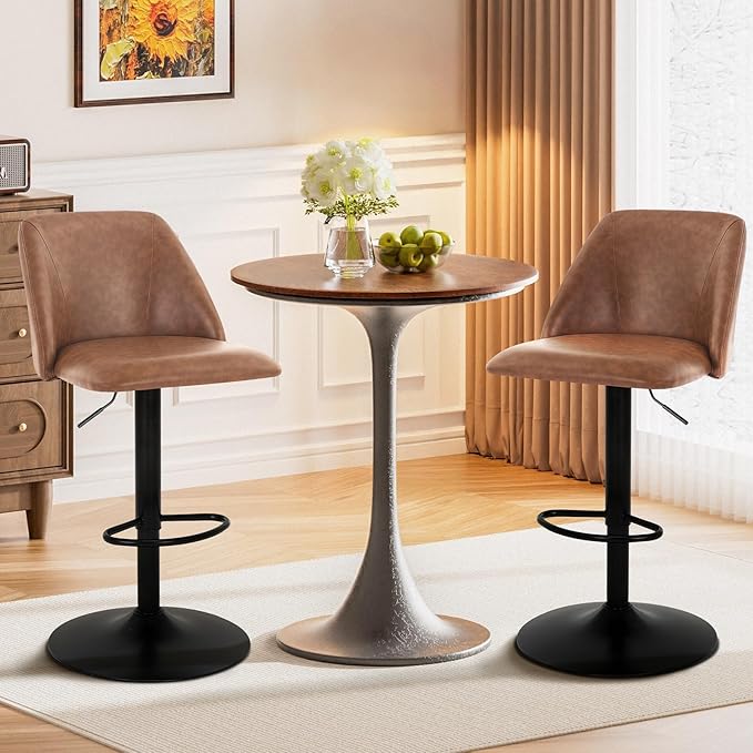 COLAMY Bar Stools Set of 2, Modern Swivel Bar Chairs, Adjustable PU Leather - Image 8