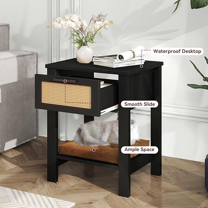 IBUYKE Rattan Nightstand Set of 2, Boho Night Stand - Image 7