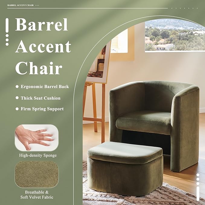 COLAMY Upholstered Velvet Barrel Accent Chair - Image 4