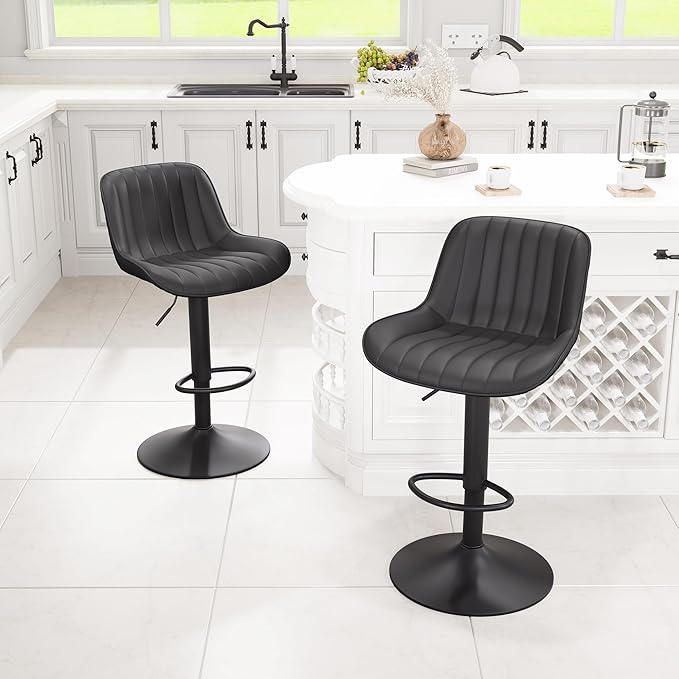 YOUNIKE Black Bar Stools Set of 2 Kitchen Counter Height Barstools - Image 6