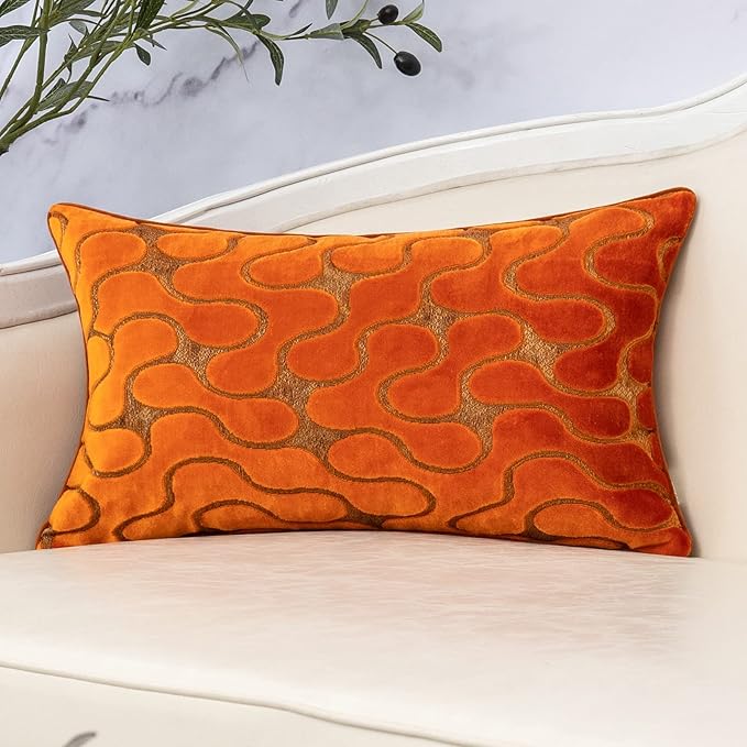 Yangest Orange Throw Pillow Cover Wavy Cushion Cover Modern Zippered by Yangest