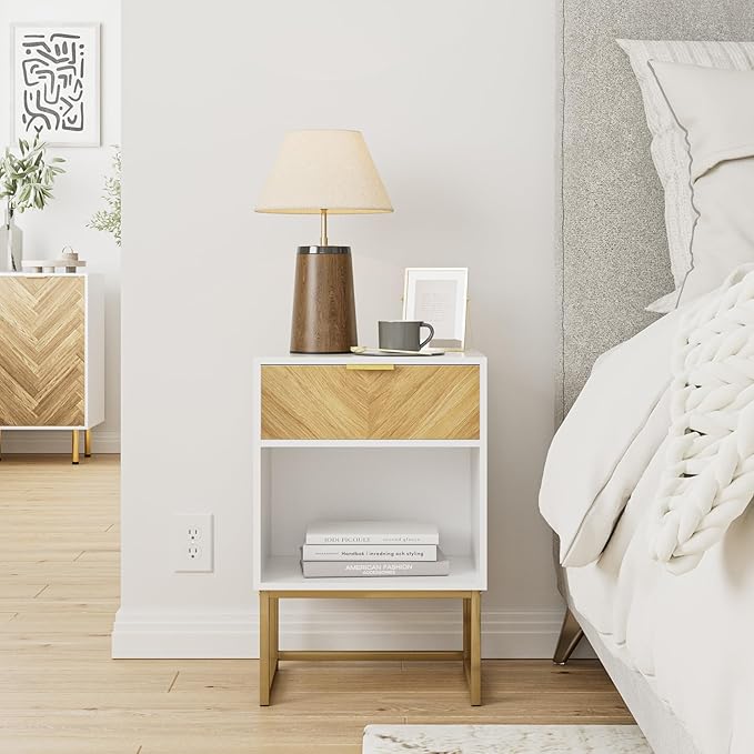 Masupu Nightstand, Modern Night Stand Boho Farmhouse Wood Bedside Table - Image 6