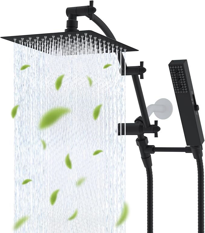 Hibbent All Metal 8'' Rainfall Shower Head, Square Shower Head Combo, High by Hibbent