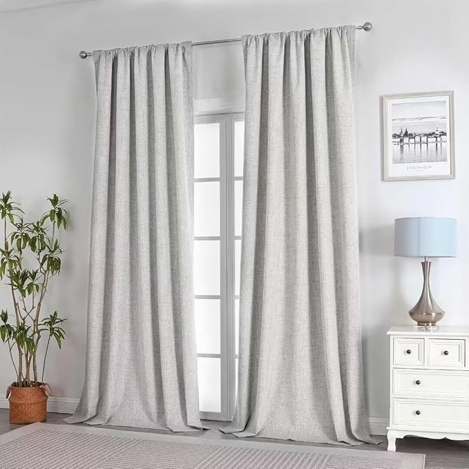 Joydeco Natural Linen Curtains 120 inch Length 2 Panels Set Burg 100% Blackout - Image 7