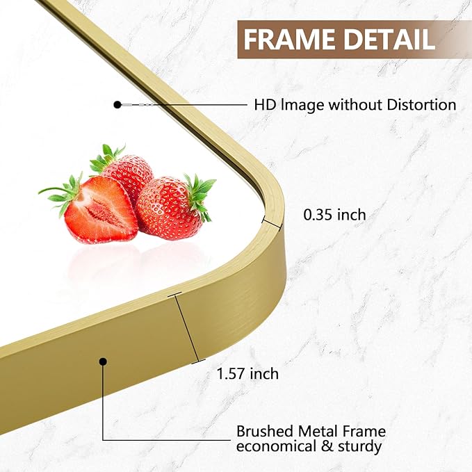 48x30 Inch Gold Mirror, Framed Rectangle Mirror - Image 4