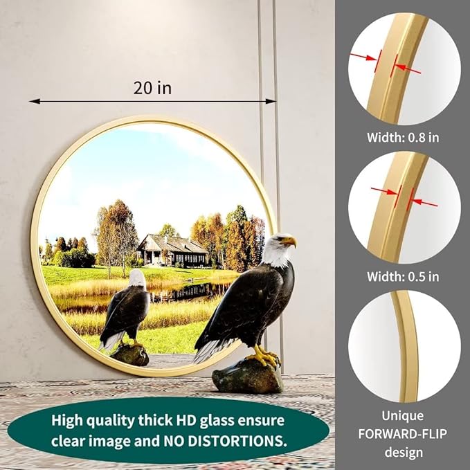 Growsun Gold Round Mirror, 20 inch Circle Wall Mirror - Image 5
