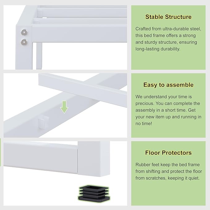 EMODA 12 Inch California King Bed Frame, Metal Platform White Bed Frame No Box - Image 4
