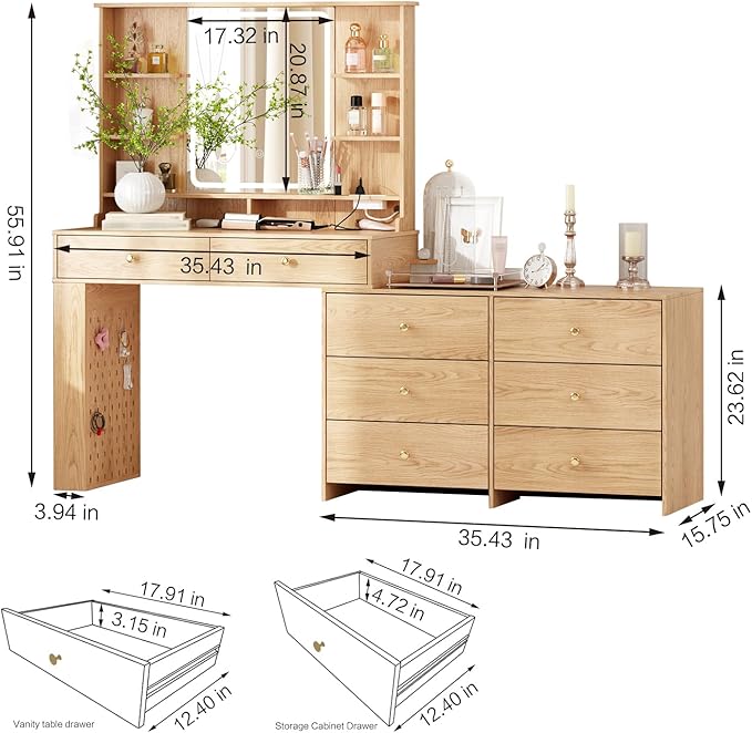 Makeup Vanity Desk with Mirror and Lights, Vanity Desk with 8 Drawers & Storage - Image 6