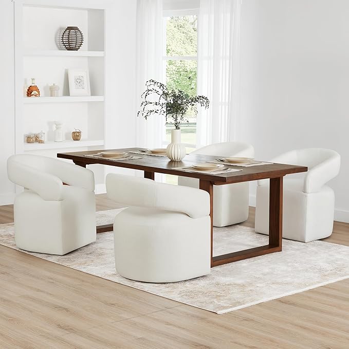 Upholstered Dining Chairs with Removable Casters Barrel Side Armchair with - Image 6