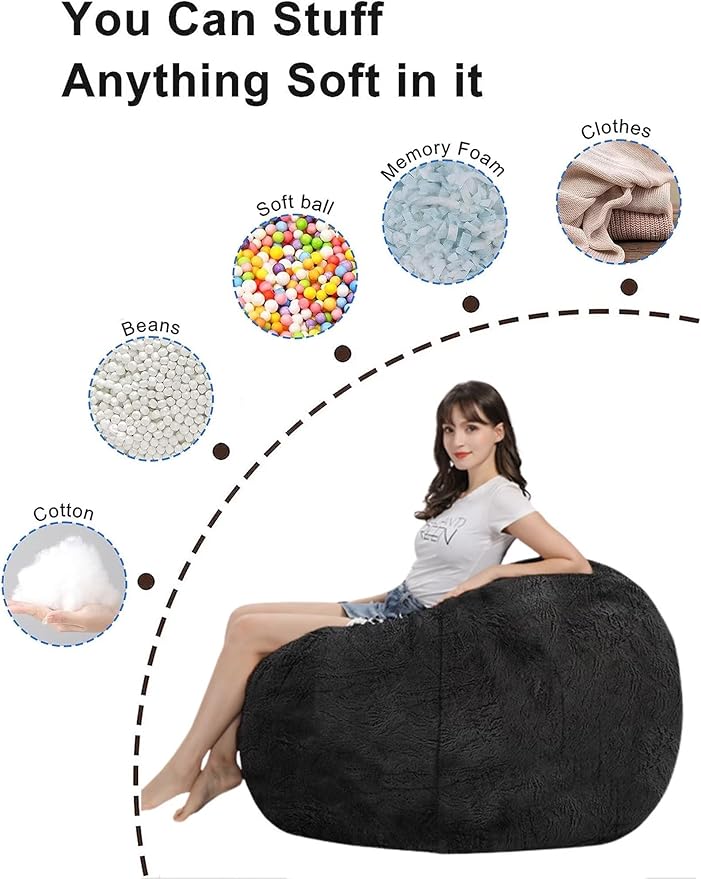 Bean Bag Chair for Adults Kids Without Filling Comfy Oversized Round Beanbag - Image 6
