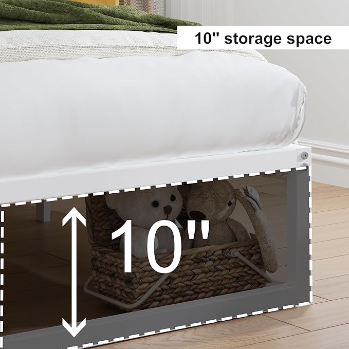 EMODA 12 Inch Twin XL Bed Frame, Metal Platform White Bed Frame No Box Spring - Image 5