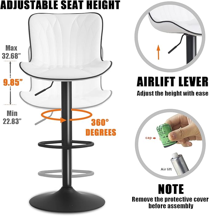 YOUNIKE White Bar Stools Set of 6 Modern Swivel Counter Height Bar Chair - Image 4