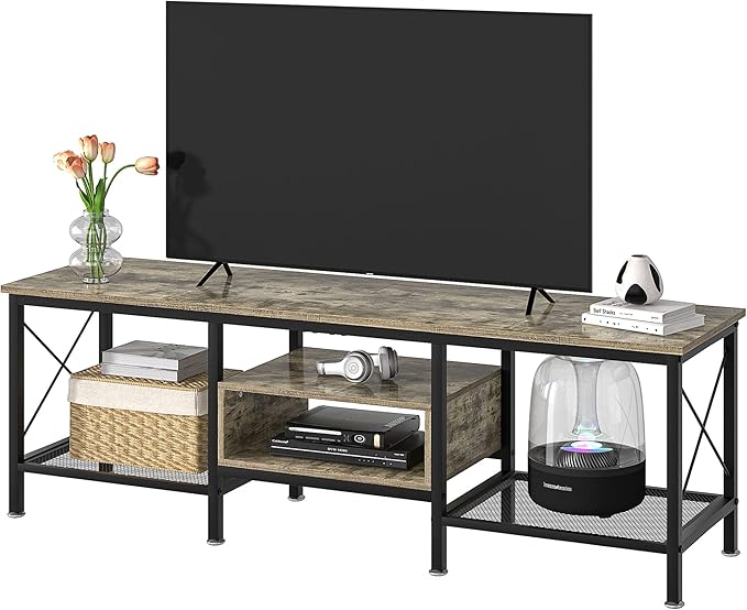 VECELO Industrial TV Stand for 70 Inch Television Cabinet 3-Tier Console by VECELO