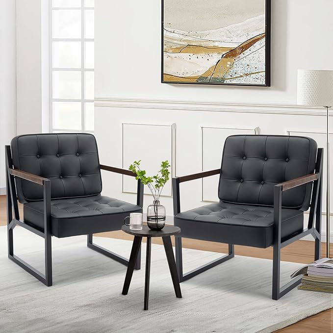 COLAMY Mid Century Modern Accent Chair Set of 2, Comfy Living Room Chair - Image 6