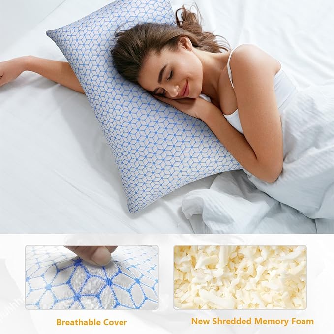 Bed Pillow King Size 1 Pack, Shredded Memory Foam Pillow Adjustable, Cooling - Image 2