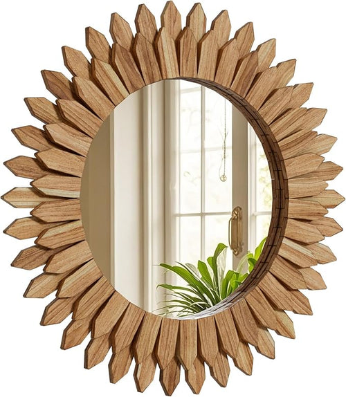 24 Inch Brown Boho Wall Decor Sunburst Mirror by Unknown