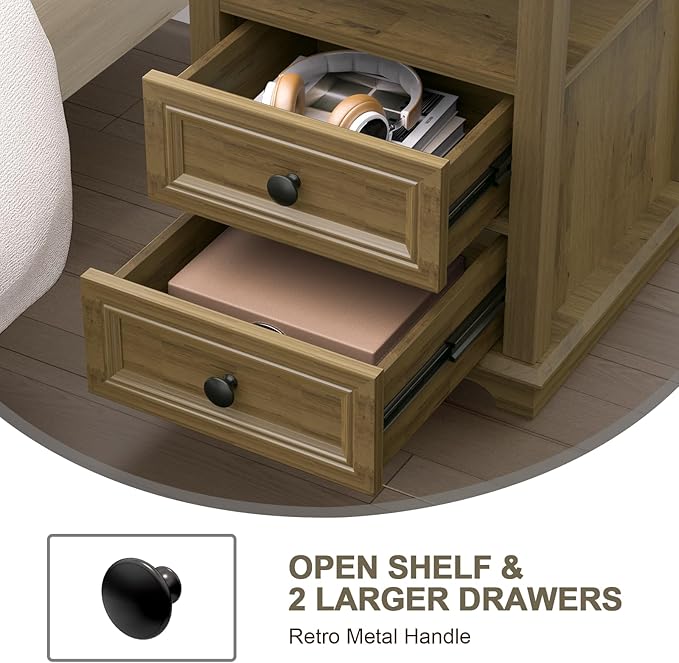 18" Wide End Table with Charging Station Set of 2, Fast Charge End Table Set of - Image 5
