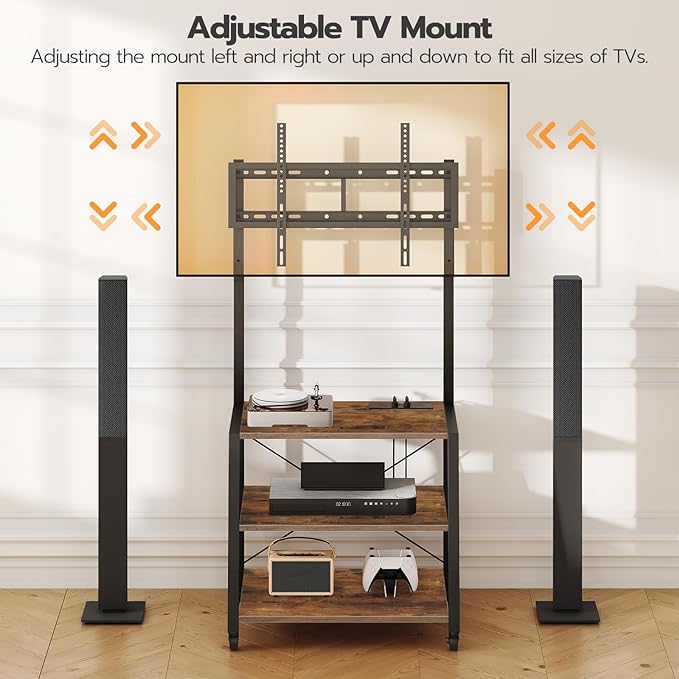 HOOBRO Rolling TV Stand with Mount and Power Outlet Up to 55 inch TV, Corner - Image 2