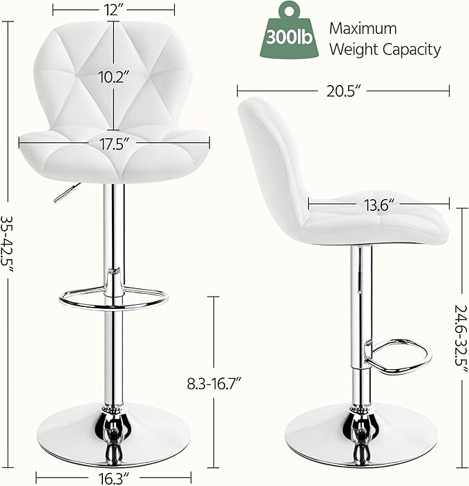 Yaheetech Bar Stools Set of 4, Adjustable PU Leather Swivel Barstools, Modern - Image 3