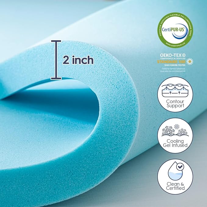 ELEMUSE RV Short Queen Dual Layer 3 Inch Memory Foam Mattress Topper, 1 Inch - Image 9