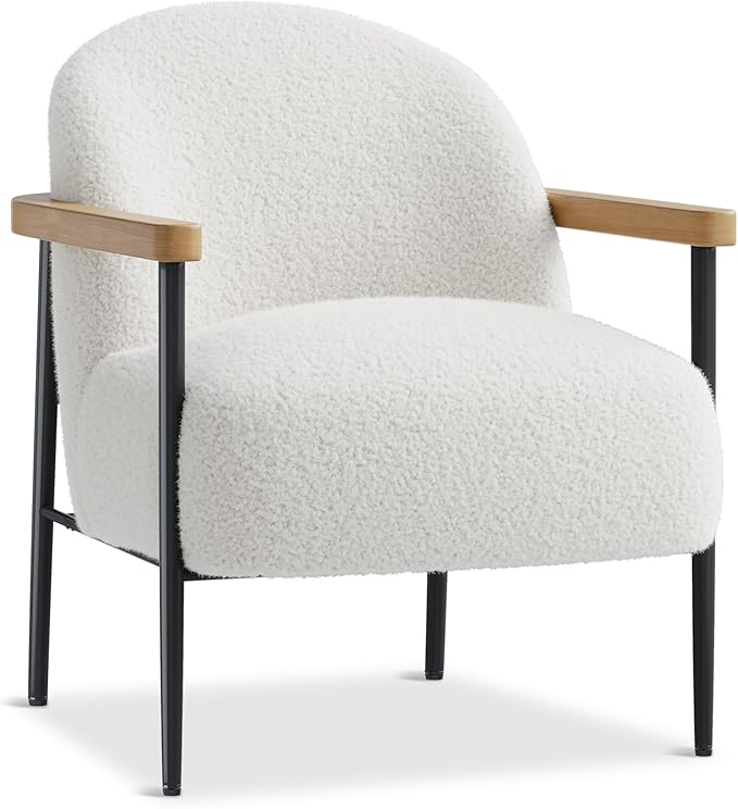Garvee Modern Accent Chair, Wood Arms, Metal Frame & Adjustable Feet, Mid - Image 7
