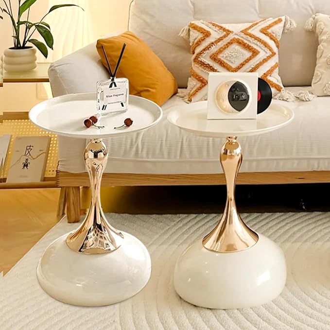 Modern Round Side Table with Gold Pedestal Base, Accent End Table - Image 4