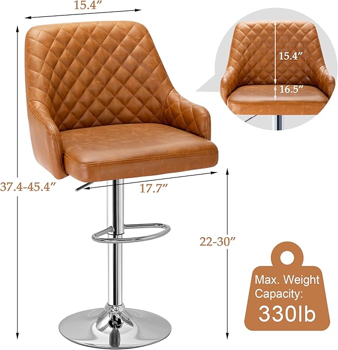 VECELO Adjustable Bar Stools Set of 2, Bar Height Stools - Image 7