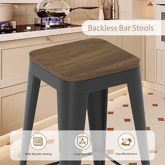 26 inch Backless Bar Stools Set of 4, Indoor Metal Bar Stools - Image 5