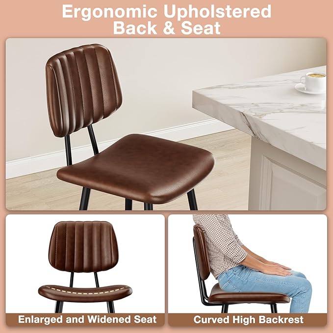 24-Inch Leather Bar Stools, Counter Height Barstools - Image 4