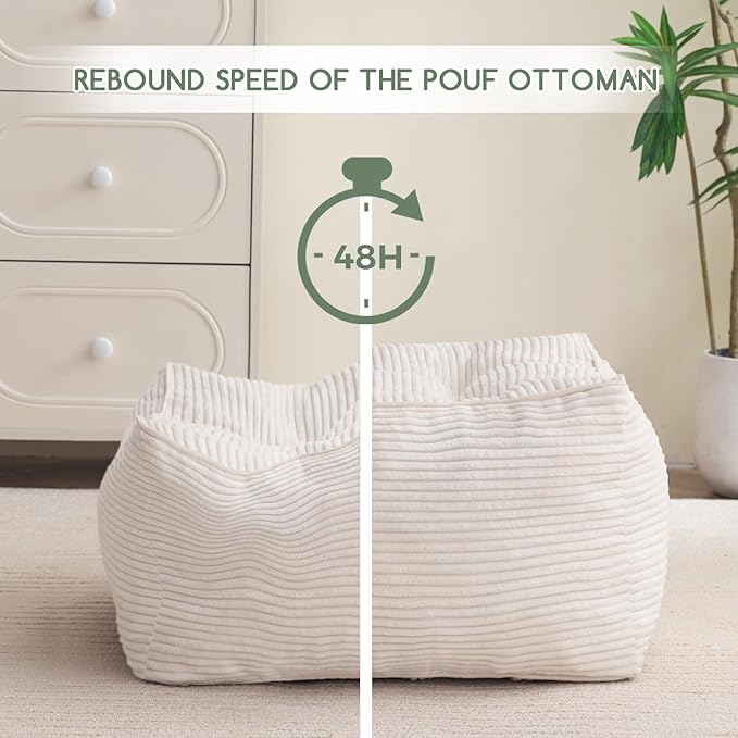 HIGOGOGO Square Stuffed Pouf Ottoman, Corduroy Poufs - Image 5