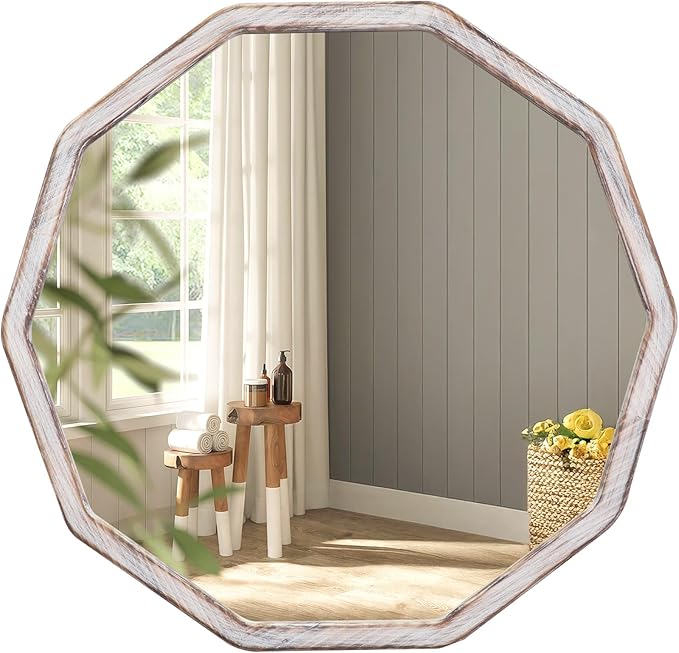 ULIKE White Wood Mirror for Wall, 30 Inch Rustic Farmhouse Mirror - Image 7