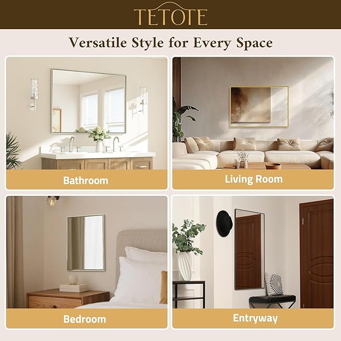 TETOTE Brushed Nickel Bathroom Mirror 24" x 30" Rectangle Beveled Frame - Image 7