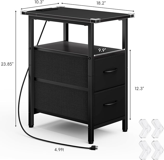 Vagusicc End Table with Charging Station Set of 2, Narrow Side Table, 23.8'' - Image 3