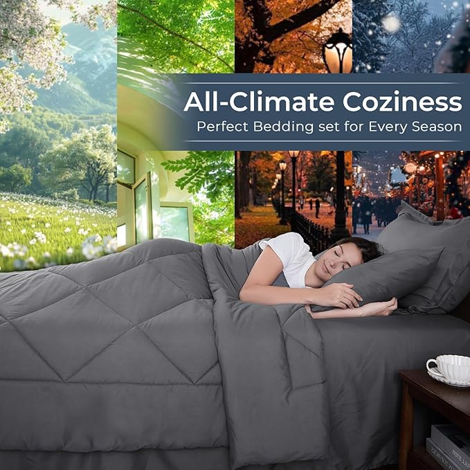 HEVUMYI 7 Pieces Queen Comforter Set, All Season Reversible Bed in a Bag Queen - Image 3
