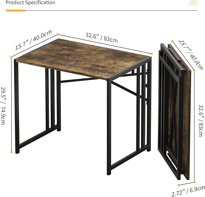 32 inch Small Folding Computer Desk, Writing Gaming Computer Desk - Image 3