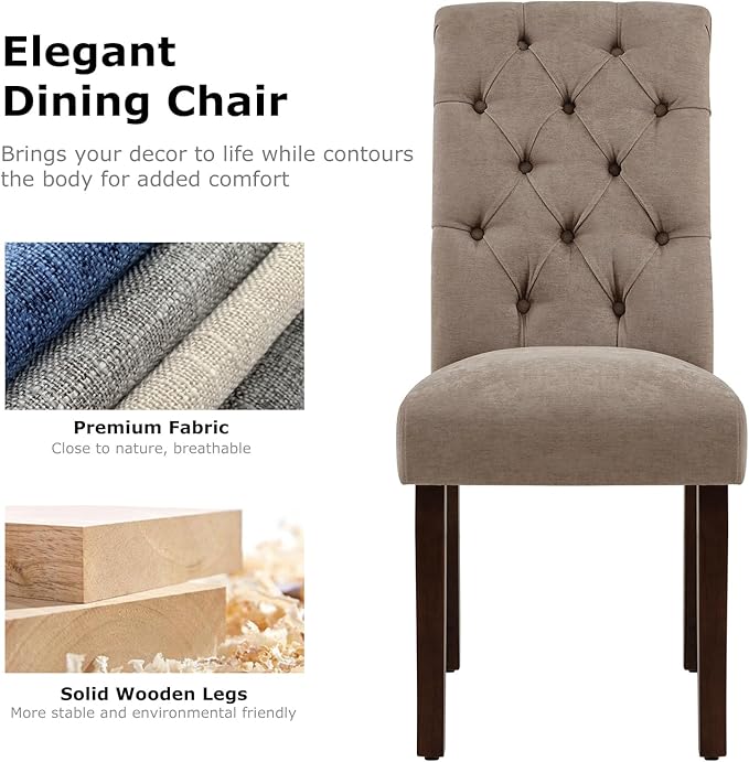 COLAMY Button Tufted Dining Chairs Set of 4, Parsons Upholstered Fabric Dining - Image 4