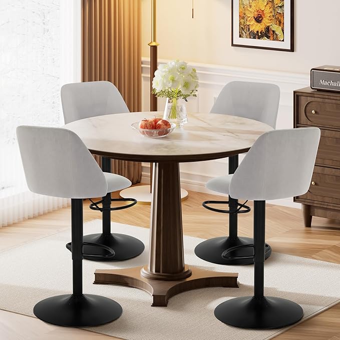 COLAMY Bar Stools Set of 4, Modern Swivel Bar Chairs, Adjustable Upholstered - Image 7