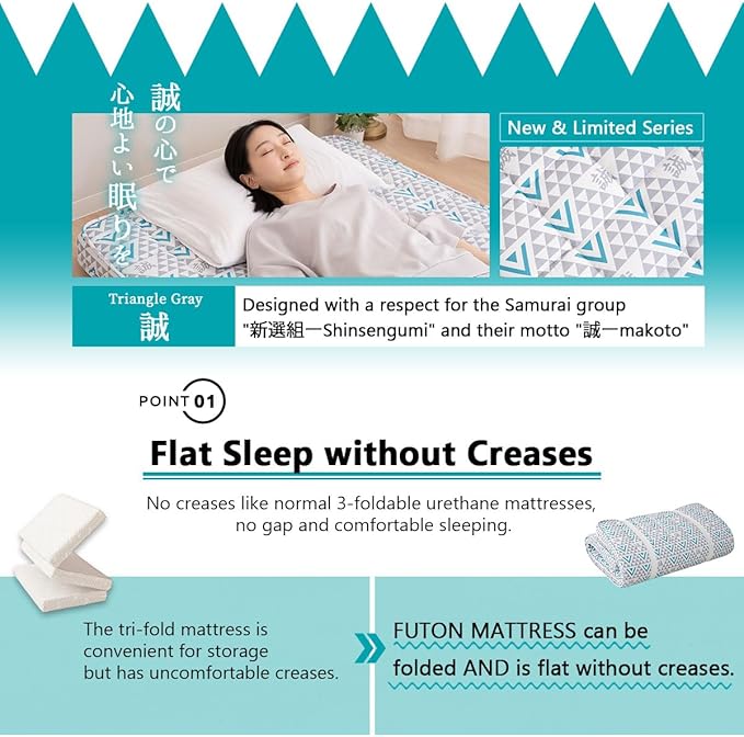 EMOOR Japanese Padded Futon Mattress Machi Full Triangle-Gray, Gusset Foldable - Image 4