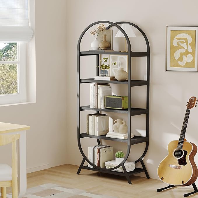 Bookshelf Arched Bookcase, Industrial 5 Tier Open Book Shelves - Image 6