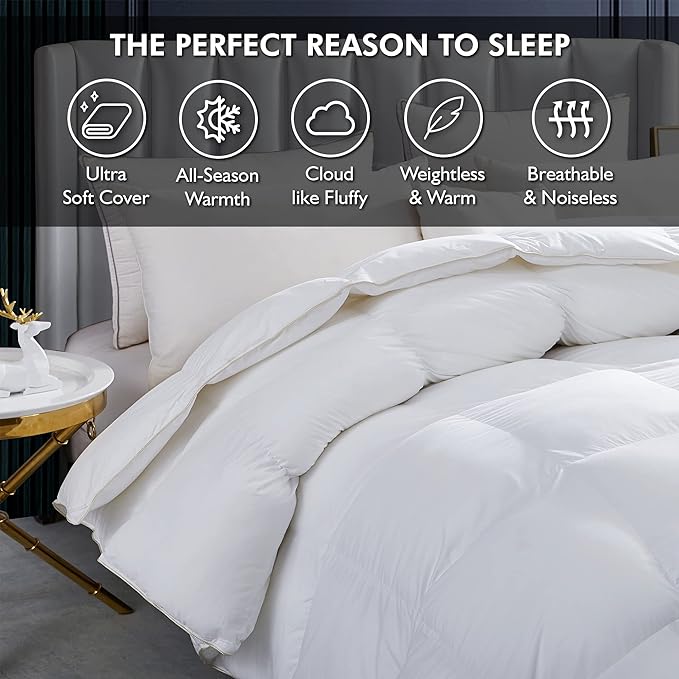 Luxurious White Solid Heavy Weight, Twin Size Goose Feathers Down Comforter - Image 5