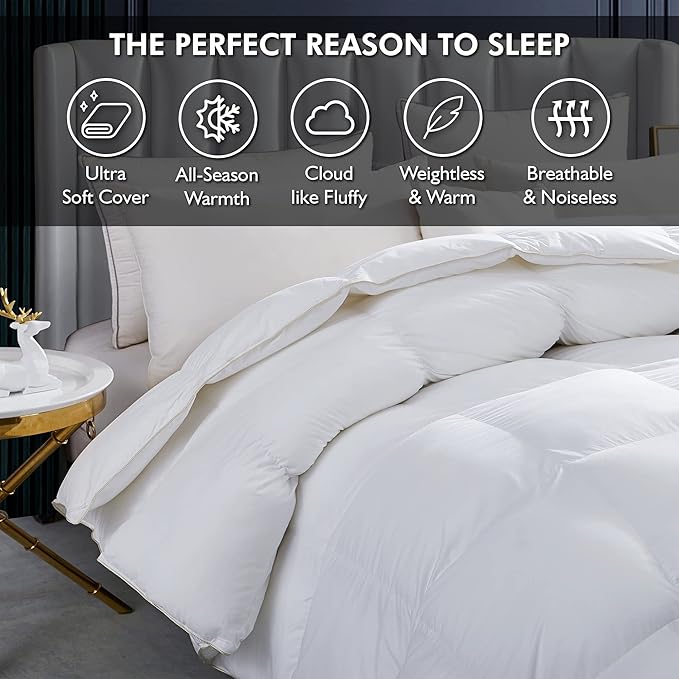 Luxurious White Solid Heavy Weight, King Size Goose Feathers Down Comforter - Image 5