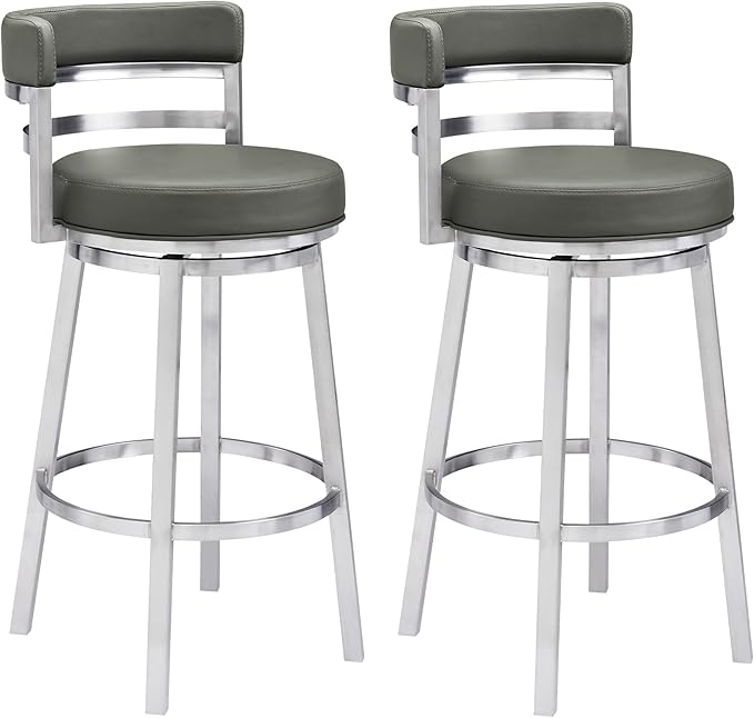 Armen Living Madrid 30" Bar Height Swivel Modern Grey Faux Leather and Brushed by ArmenLiving