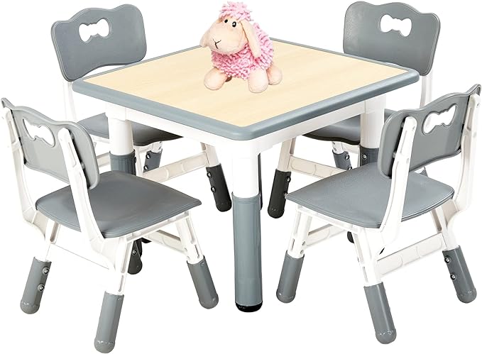 FUNLIO Kids Table and 4 Chairs Set, Height Adjustable Toddler Table and Chair by FUNLIO